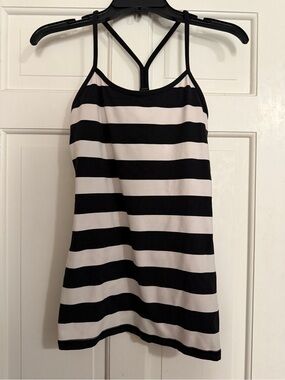 Vintage Y2K Lululemon athletica Black and White Striped Tank with Built-In Bra